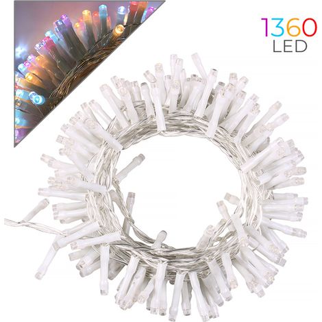 CATENA DI LUCI DA 1360 LED A 6 COLORI CON CAVO TRASPARENTE E TRASFORMATORE 36V - IDEALE PER DECORAZIONI NATALIZIE E FESTE (1/5)