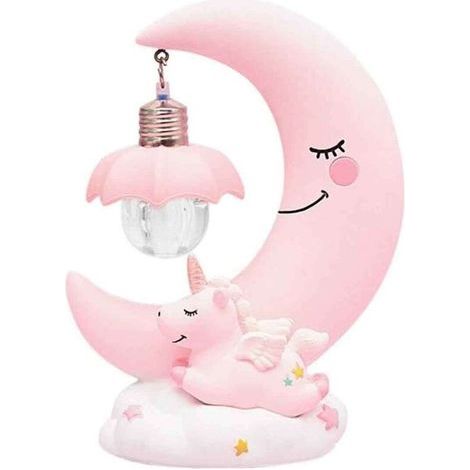 Veilleuse LED Lune Cartoon Résine Ornements de Lampe de Nursery pour Bébé Lampe de Chevet Cadeau Jouet pour Enfants