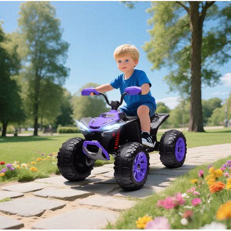 Quad électrique pour enfant 24V, 2 places, 4-6,5 km/h, phares, USB, MP3, violet DESVIAE (1/4)