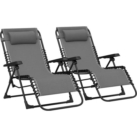 Lot 2 chaises longues Theudebert réglables confort textilène gris jardin extérieur