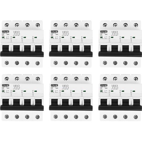 Lot de 6 Disjoncteur Magnétothermique Tétrapolaire CILIA (4P) 400V Triphasé  Courbe C, 6kA  Disjoncteur Modulaire 4 Modules pour Tableau Électrique 10A