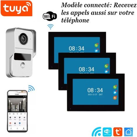 Visiophone connecté avec 3 écrans pour maison à étage avec lecteur de badges (1/4)
