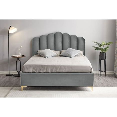 ANIS - Lit avec coffre de rangement - Velours 160 X 200 CM - Gris (1/2)