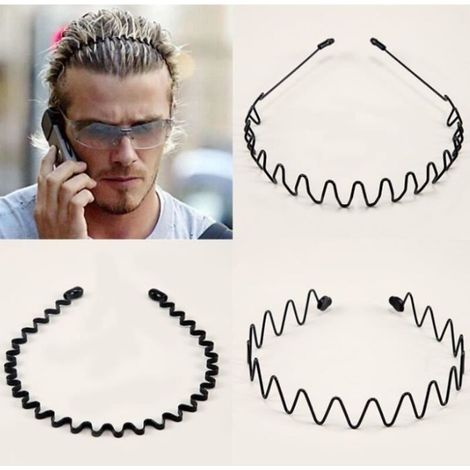 3 Pcs Serre Tete en Métal, Bandeaux Ondulés Élastique, Multi-style Noir Antidérapant Métal Cerceau de Serre Tete Homme. (1/2)