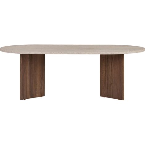 Table basse ovale en bois et effet travertin - Beige - Sam