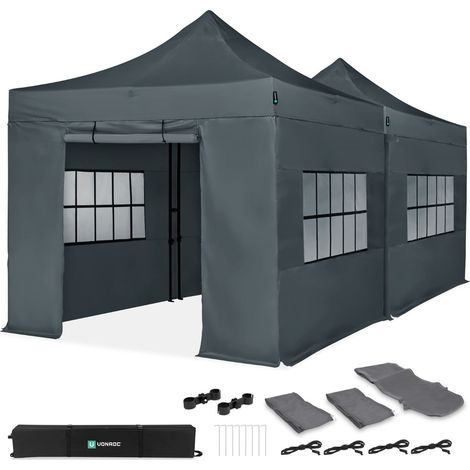 VONROC Tente de réception 6x3 m grise lot 2 tonnelles pliantes avec parois et kit connexion S5 PT501XX (1/5)