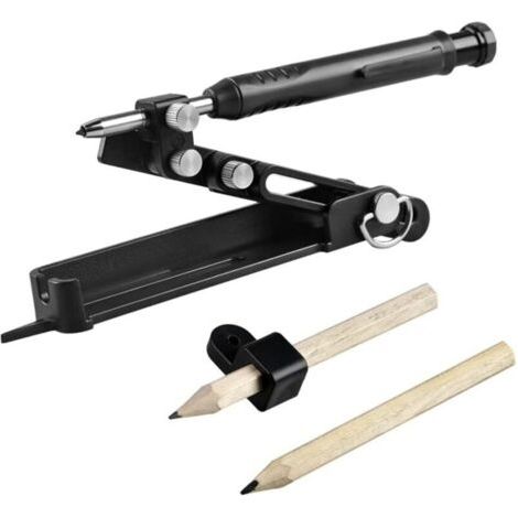 Herramienta de trazado de aleación de aluminio con lápiz de orificio profundo, herramienta de trazado multifuncional: lápiz de construcción, lápiz de carpintero, regla de trazado de perfil ajustable, 