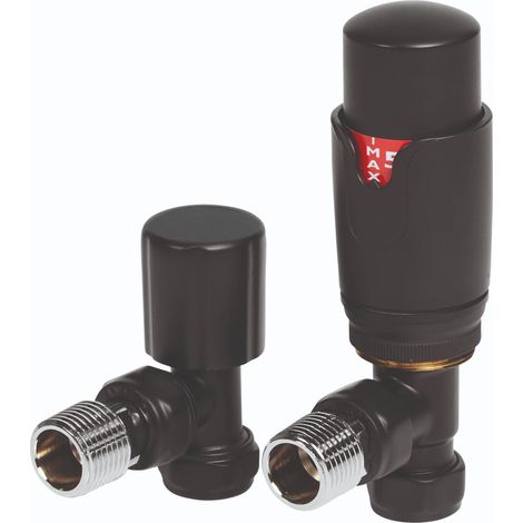 Heatwave Prime Black Angled Thermostatic Radiator Valve Set