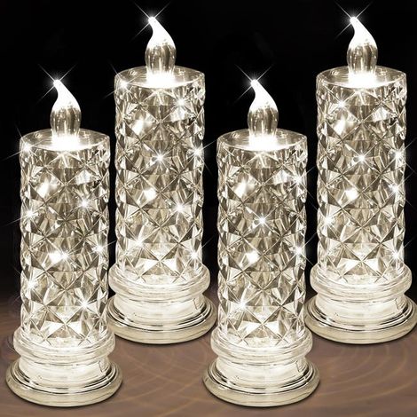 LED candles with flickering flame effects, 4-pack of battery-powered flameless LED candles, waterproof cylindrical LED candles, electronic simulation (1/5)