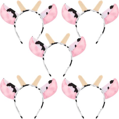 Lot de 5 serre-têtes en forme d'oreilles de vache: serre-têtes en poils d'animaux pour Halloween, Noël, anniversaire, festival, dégu (1/5)
