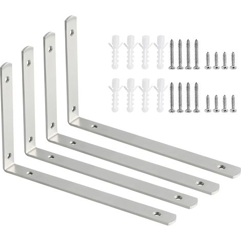 4 Pcs - Equerre Etagere Murale - Support Fixation Flottante - Acier Inoxydable Forme L 90 Degrés Pour Bibliothèque Salon Chambre Brossé 300x155mm