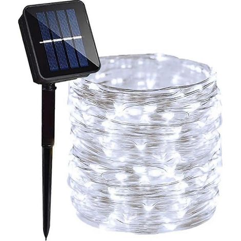 Guirlande lumineuse solaire féérique (lot de 4) 400 LED étanche couleur cuivre 40 m 1 guirlande blanche (1/5)