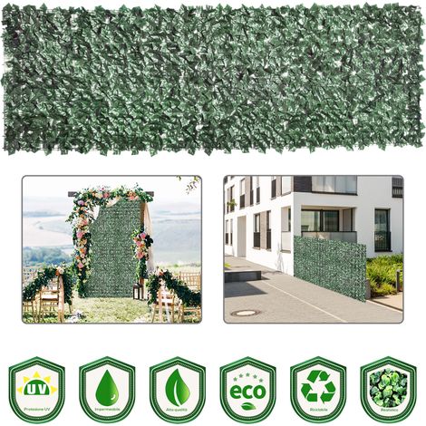 Treillis de verdure synthétique 300x100cm, vert foncé, en polyéthylène résistant aux UV pour balcon et jardin - panneau décoratif anti-UV. (1/5)