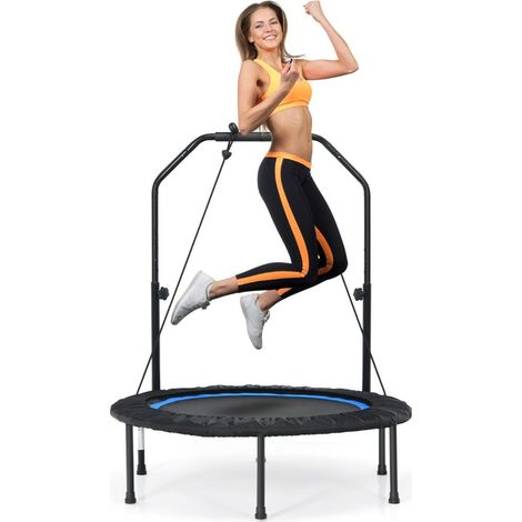 101 cm trampolin mit 2 widerstandsbandern mini trampolin mit hohenverstellbarem griff schwarz blau