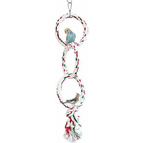 royaluxe -Jouet pour Oiseaux Perruche Anneau de Balançoire Perroquet Perchoir en Corde de Coton Parrot Jouets à Mâcher pour Conure calopsitte, Trois Anneaux (1/3)