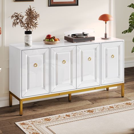 MEUBLIV buffet 140x40x80 cm blanc et or – rangement à portes (1/5)