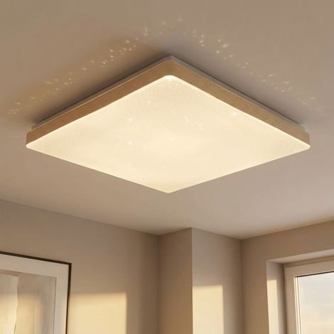 LED Deckenleuchte Sterneneffekt Deckenlampe holzoptik Wohnzimmerleuchte weiß, Metall, 12W 856Lm warmweiß, LxBxH 33x33x6 cm