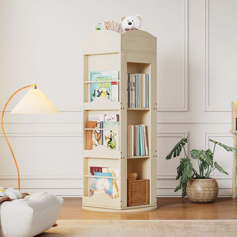 Étagère rotative 360°, meuble de rangement autoportant pour livres illustrés, bibliothèque pivotante multifonction enfants/adultes, 4 niveaux, 142×63×63 cm. (1/5)