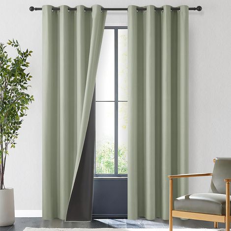 Rideaux Occultant Courts 140x145 CM pour Petit Fenetre Chambre Adulte 100% Opaque Doublé Épais Rideau Thermique Isolant à Oeillets Décoratif Cuisine Salon, 2 Pièces, Vert Sauge (1/5)