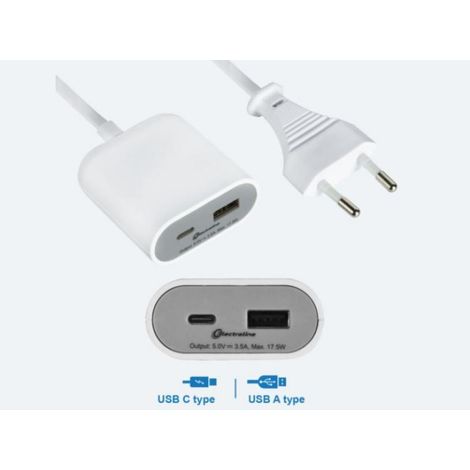 Electraline 62653 cable de extensión de la línea gummy - toma usb tipo a y c