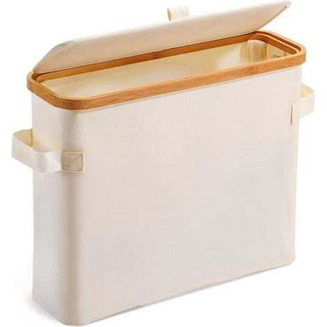 Rangement de Papier Toilette en Bambou Support de Papier Toilette avec Couvercle en Bambou pour Placard de Salle de Bain Blanc (1/5)
