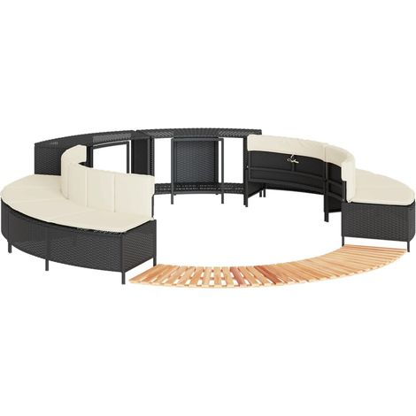 Whirlpool-Umrandung Schwarz Poly-Rattan und Massivholz Akazie