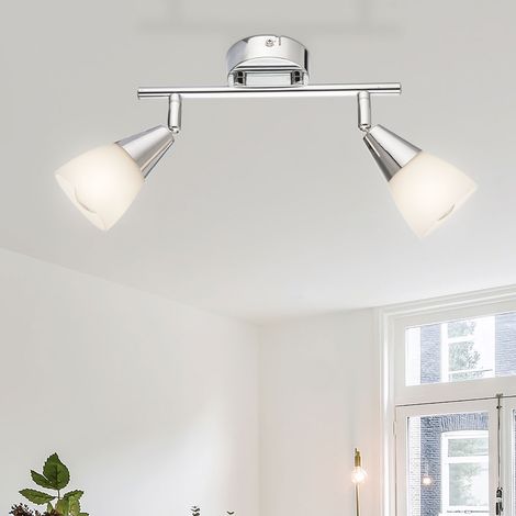 Plafonnier, lampe de salon, 2 flammes, plafonnier, spots, orientable, verre, métal, 2x douilles E27, LxlxH 25x8x15 cm (1/5)