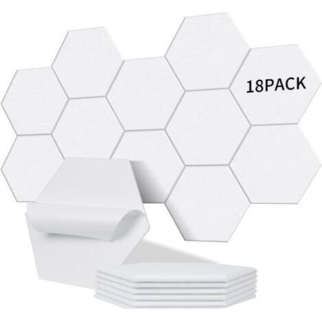 Lot de 18 panneaux acoustiques hexagonaux autocollants – Isolation phonique haute densité 230kg/m³ – NRC 0.95 – Dimensions 30x26x0,9 cm – Surface 1,40 m² (1/5)