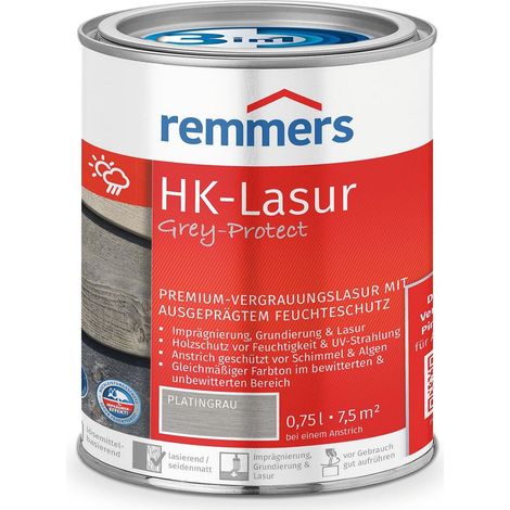 Remmers HK-Lasur 3in1 Grey-Protect platingrau, 0,75 Liter, Holzlasur für Vergrauung außen, 3 Holzschutz Produkte in einem, Feuchtigkeit- und UV-Schutz