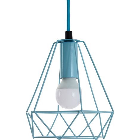 Premier Housewares Pastel Blue Metal Wire Pendant Light White Modern Ceiling Light Chandelier 16 x 16 x 115 (1/5)