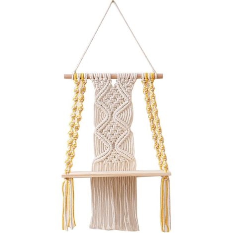 Sollbry Estante bohemio para dormitorio, estante de baño, decoración de pared de cuerda tejida en macramé, arte de pared bohemio (30 x 50 cm) (1/4)
