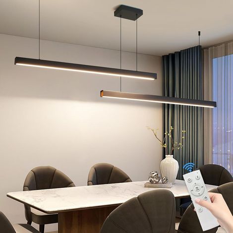 1 Lampe Suspendue, Aluminium, Acrylique, Dimmable 10%-100%, LED 3000K-6500K, Hauteur Réglable, Salon Cuisine