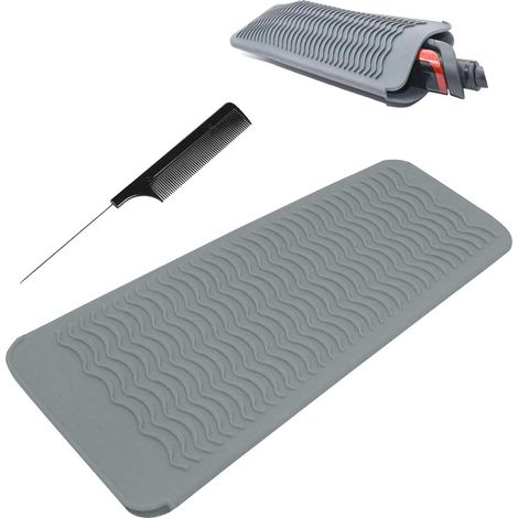 Tapis Résistant à la Chaleur pour Fer à Friser, Silicone Pochette pour Fers à Boucler, Lisseur, Fer Plat et Outil de Coiffure (Gris) (1/5)