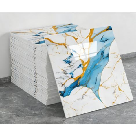 Un ensemble de 10 panneaux de papier peint autocollants à motif marbre (il ne s'agit pas de véritables carreaux, dimensions : 30 x 30 cm) (1/5)