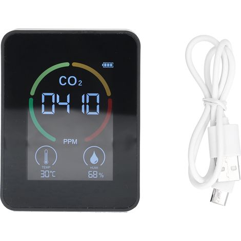 Smart Carbon Dioxide Detector USB Charging Infrared Temperature Humidity Air Quality MonitorBlack