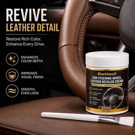 KineShineX Auto-Lenkrad-Lederpflegecreme (Braunes Leder) – Deckt Abnutzungsspuren und Kratzer ab (1/4)
