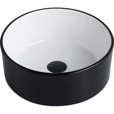 Vasque à poser ronde en céramique - Bicolore noir et blanc - 36 cm -  KANELLE II