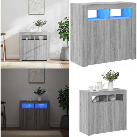 Sideboard mit LED-Beleuchtung Grau Sonoma 80x35x75 cm - Schreibtisch - Wohnzimmer Dekoration - Regal - Möbelstück - Holz Sideboard - Home & Living