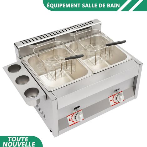 WAOBDLA 2-réservoirs 6L+6L acier inoxydable 50-380°C/122-716°F du friteur commercial avec 2x paniers de filtre (1/5)