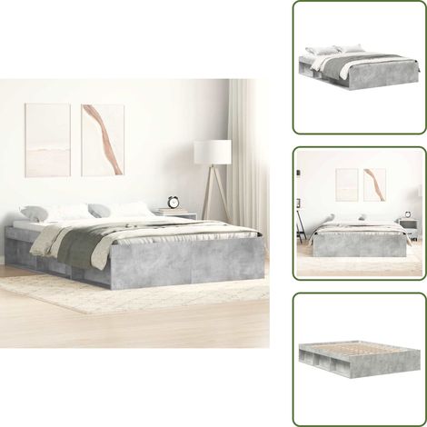 The Living Store Cadre de lit sans matelas gris béton 140x200 cm - Cadre De Lit - Lit Double - Lit Design - Lit Moderne - Lit Gris (1/5)
