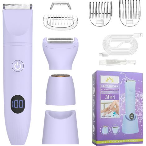 Rasoir Electrique Feminin Tondeuse précise pour visage et zones sensibles, Tondeuse à poils corporels pour visage, jambes, aisselles et zone pubienne,étanche, Écran LCD, Rose, 3 in 1 (1/5)