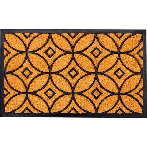 Relaxdays Zerbino, fibra di cocco e gomma, geometrico, 75 x 45 cm, interno/esterno, antiscivolo, naturale/nero (1/5)