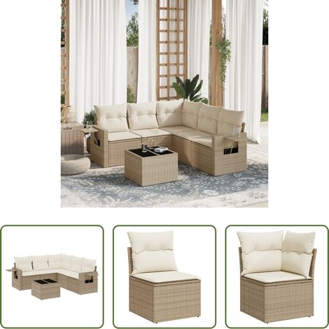 vidaXL Gartensessel - 6-tlg. Garten-Sofagarnitur mit Kissen Beige Poly Rattan (1/5)