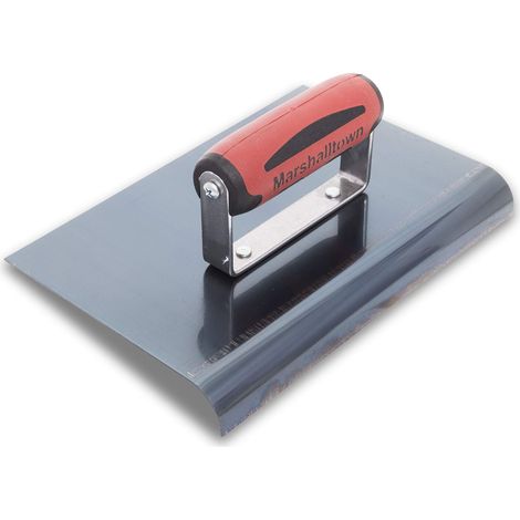 Frattazzo per bordi Marshalltown in acciaio blu con impugnatura Durasoft, per arrotondare il calcestruzzo, raggio: 19 mm, labbro 22 mm, dimensioni della frattazzo: 229x152 mm (1/3)