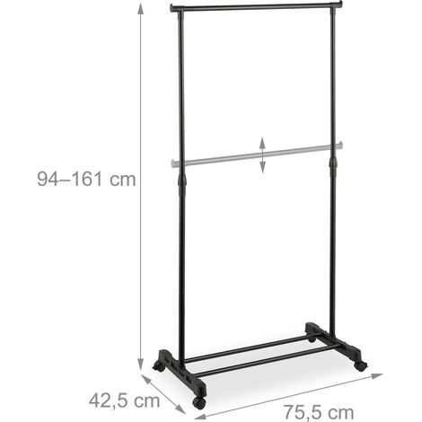 AppendIABiti con ruote per ingresso corridoio cabina armadio altezza regolabile 100 x 60 x 40 cm in metallo nero 130016393