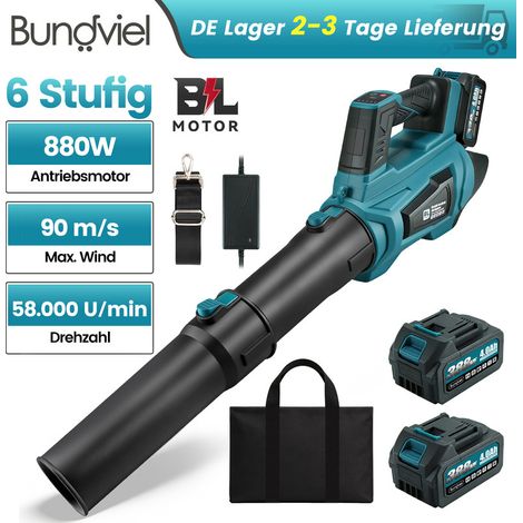 Akku Laubbläser 21V Brushless 58,000u/min Elektrischer Laubbläser,bürstenloser Motor,batteriebetrieben zum Blasen von Blättern, 2x4,0Ah Batterie kompatibel mit Makita-Akku