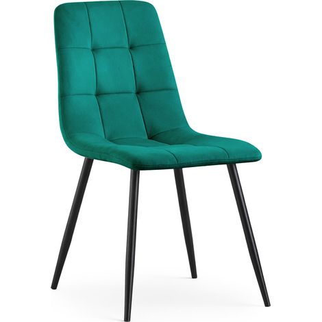 Silla de terciopelo acolchado NERO Verde Botella patas negras (1/5)