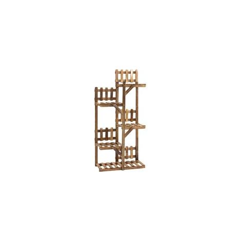Blumenregal aus Holz, Pflanztopfhalter, 5 Ablagen, dekorative kleine Ablagen, 60 x 30 x 130 cm, karbonisiertes, behandeltes Tannenholz, für Innenräume, Garten, Terrasse und Balkon