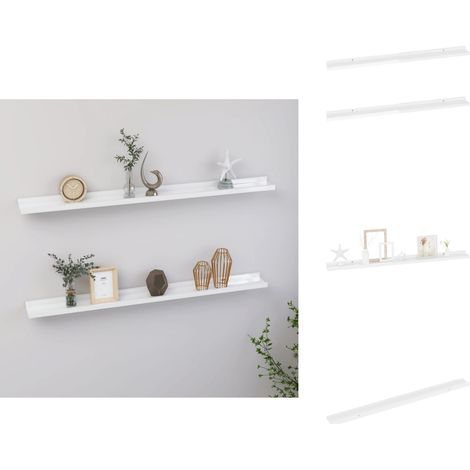Étagères murales 2 pcs Blanc brillant 100x9x3 cm - Étagères Murales - Étagères Déco - Rangement Mural - Décoration Murale - Meubles Blancs (1/5)