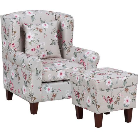 Wingback Chair HAMAR with Footstool Fabric Light Grey (1/5)